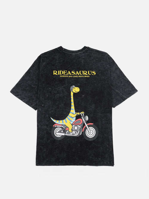 Rideasaurus – Oversized Biker Streetwear T-Shirt (Black Acid Wash)| The 24 Carrots
