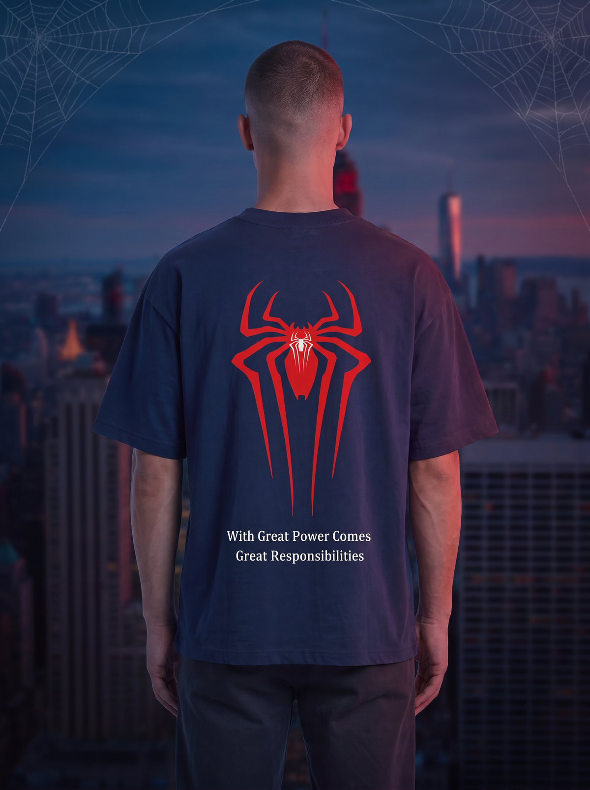 Spider-Inspired – Unisex Oversized Graphic T-Shirt – Navy Blue | The 24 Carrots