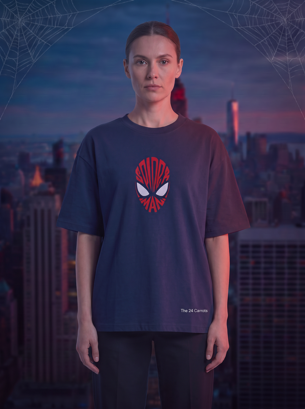 Spider-Inspired – Unisex Oversized Graphic T-Shirt – Navy Blue | The 24 Carrots