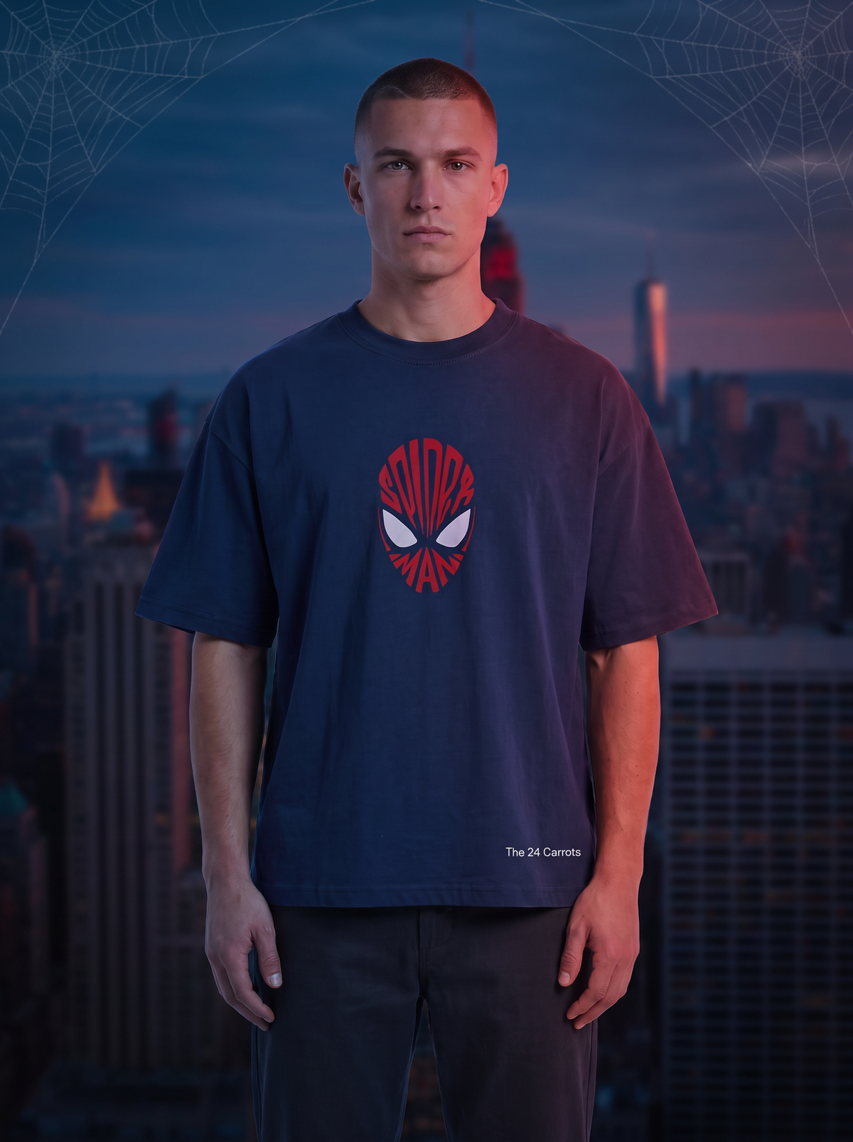 Spider-Inspired – Unisex Oversized Graphic T-Shirt – Navy Blue | The 24 Carrots