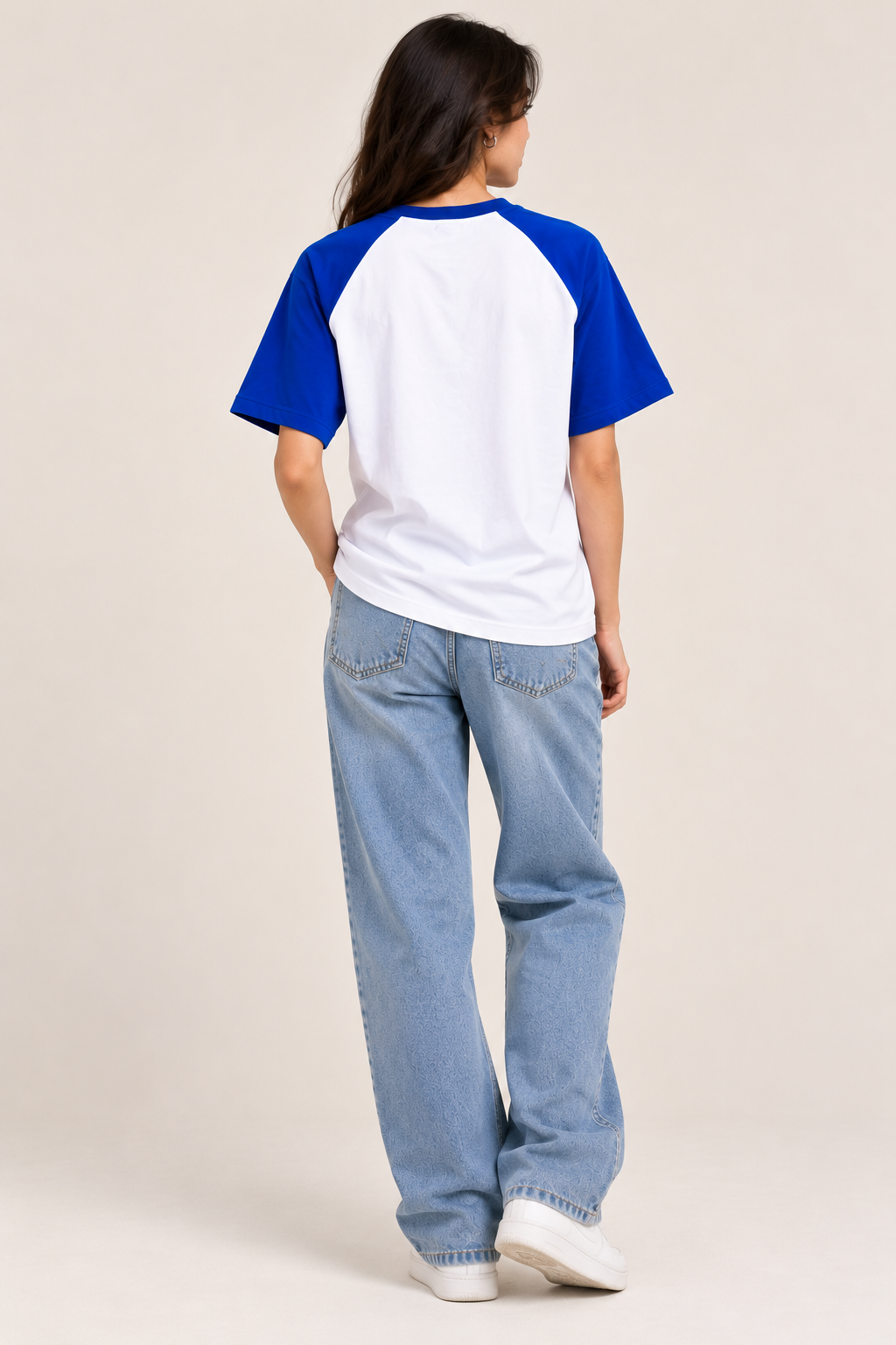 Solid – Unisex Oversized Cotton T-Shirt – White & Blue | The 24 Carrots