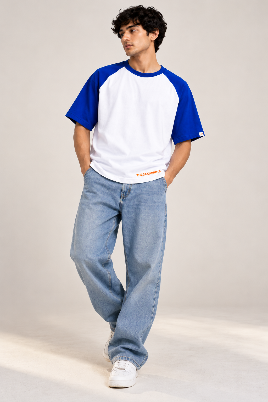 Solid – Unisex Oversized Cotton T-Shirt – White & Blue | The 24 Carrots