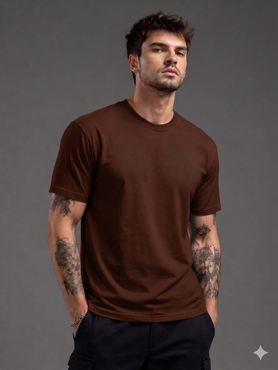 Brown oversized t-shirt for men front view minimal streetwear