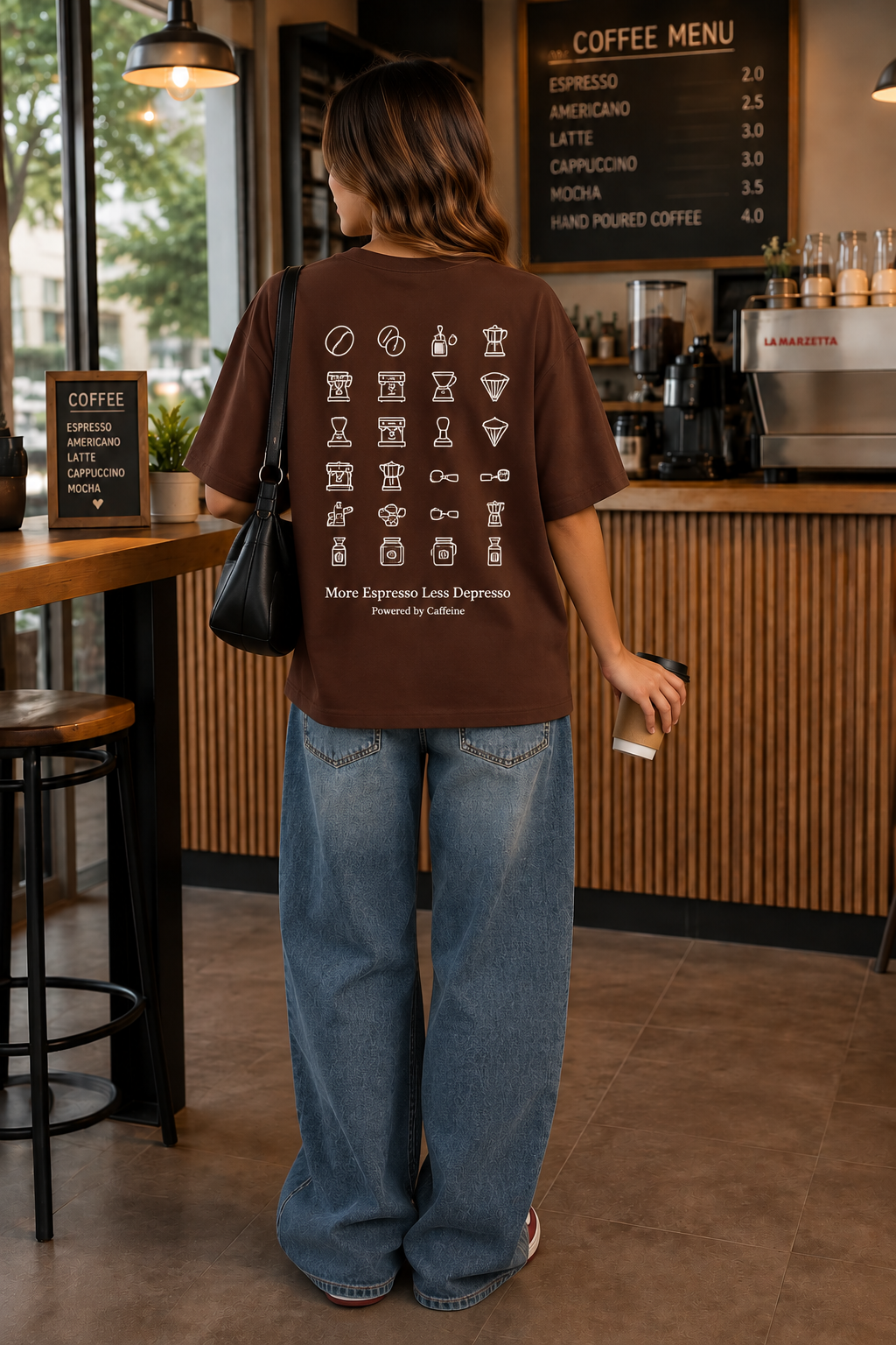 More Espresso Less Depresso – Unisex Oversized T-Shirt – Chocolate Brown | The 24 Carrots
