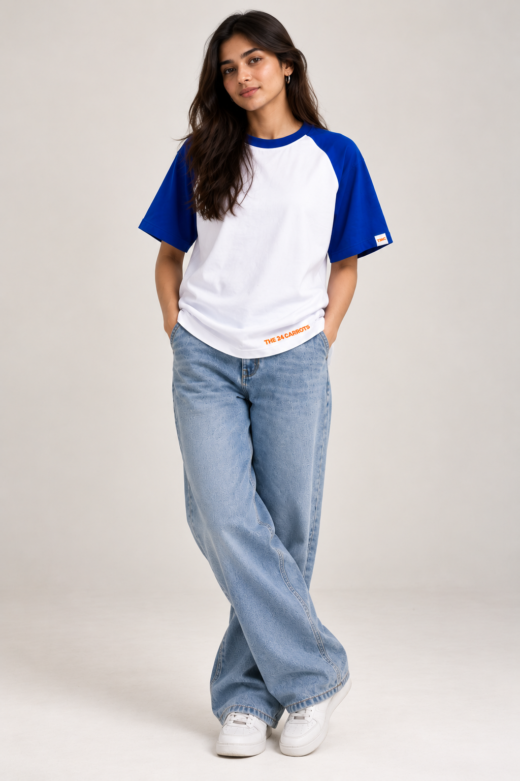 Solid – Unisex Oversized Cotton T-Shirt – White & Blue | The 24 Carrots