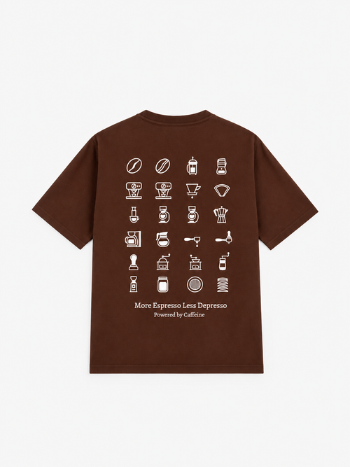 More Espresso Less Depresso – Unisex Oversized T-Shirt – Chocolate Brown | The 24 Carrots