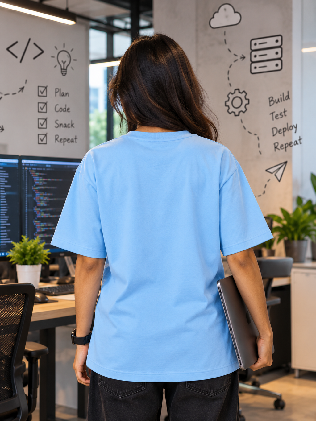 Full Snack Developer – Unisex Oversized T-Shirt – Sky Blue | The 24 Carrots