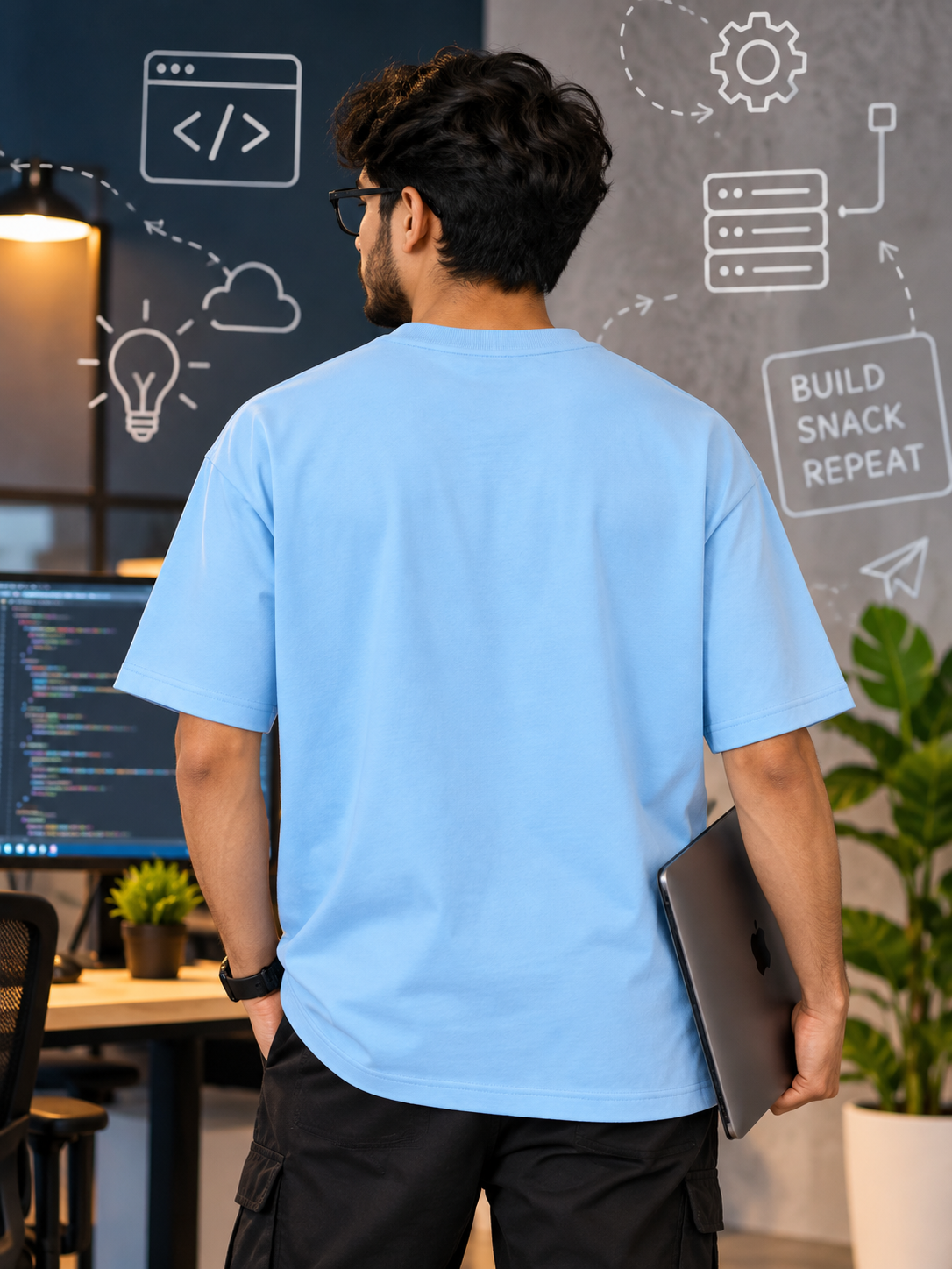 Full Snack Developer – Unisex Oversized T-Shirt – Sky Blue | The 24 Carrots