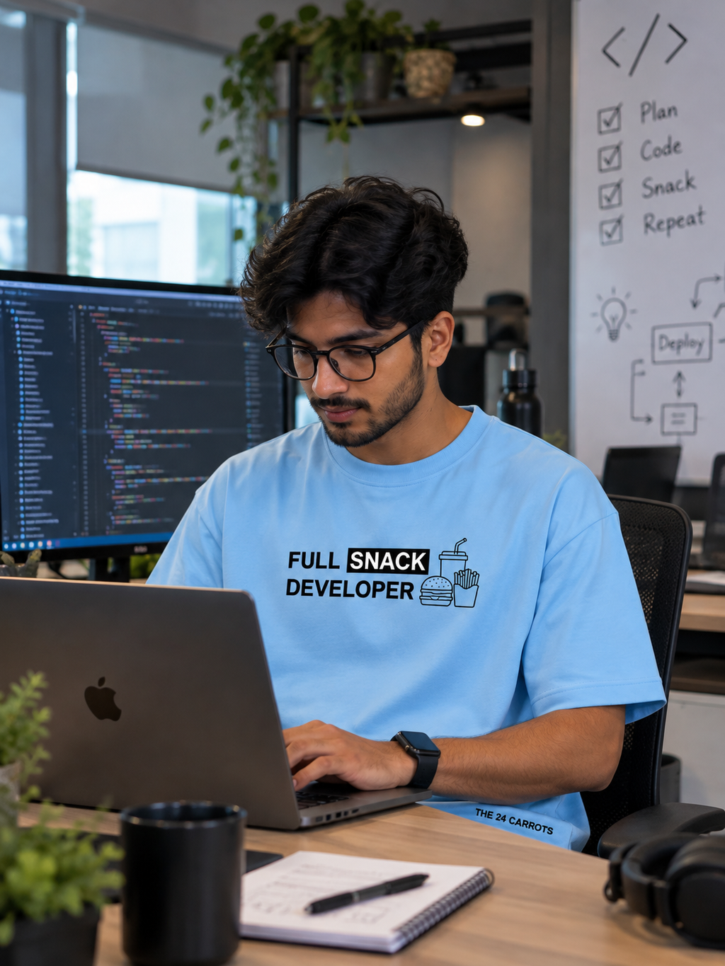Full Snack Developer – Unisex Oversized T-Shirt – Sky Blue | The 24 Carrots