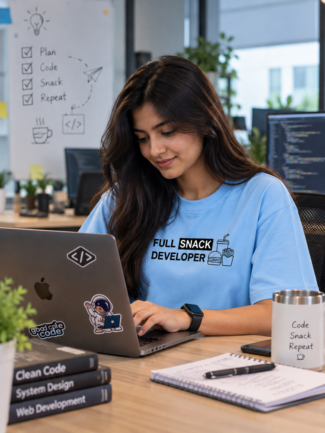 Full Snack Developer – Unisex Oversized T-Shirt – Sky Blue | The 24 Carrots