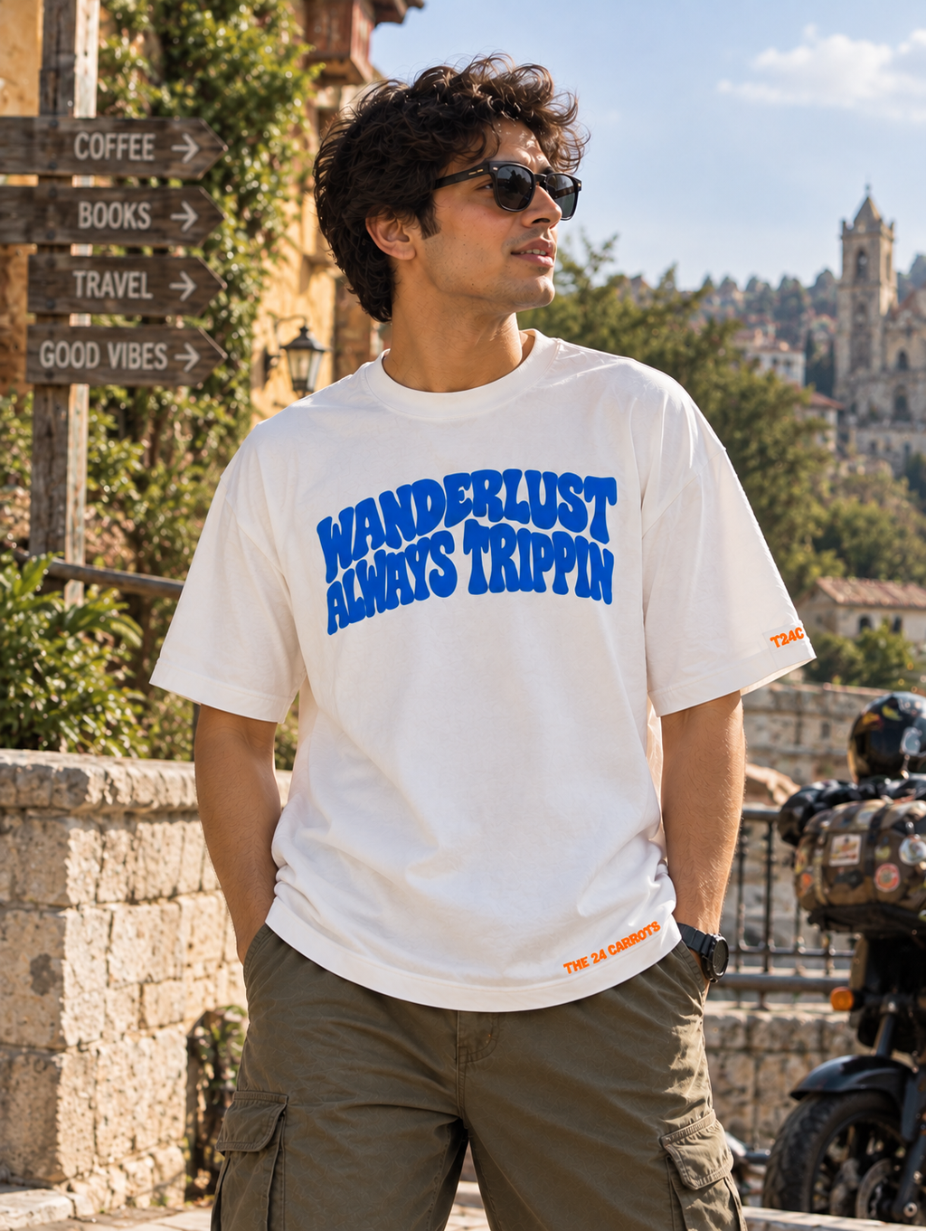 Wanderlust Always Trippin – Unisex Oversized T-Shirt – Off White | The 24 Carrots