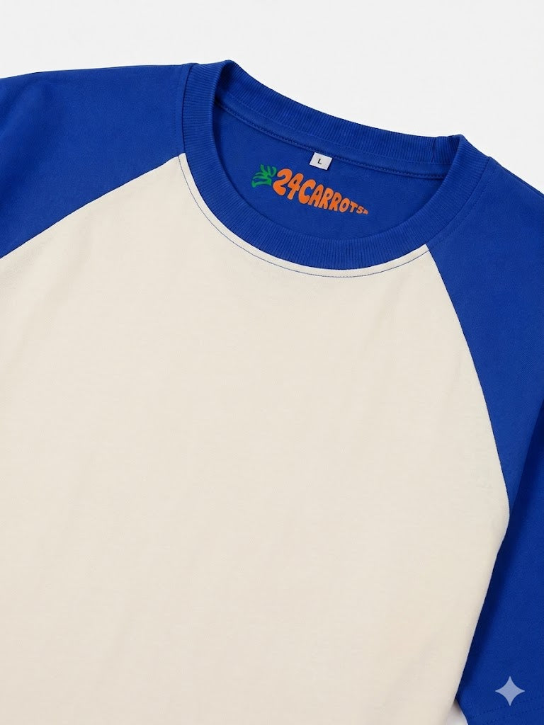 Blue raglan oversized t-shirt premium cotton fabric close up