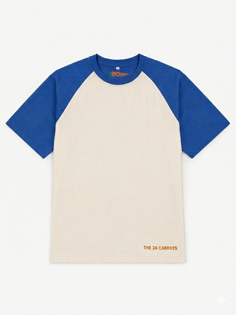 Blue raglan oversized t-shirt front view flat lay by The 24 Carrots