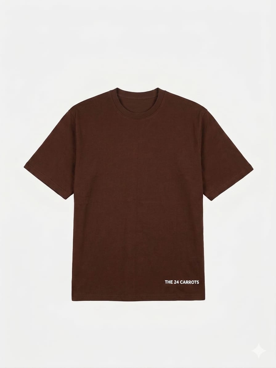 Brown oversized cotton t-shirt front view flat lay by The 24 Carrots