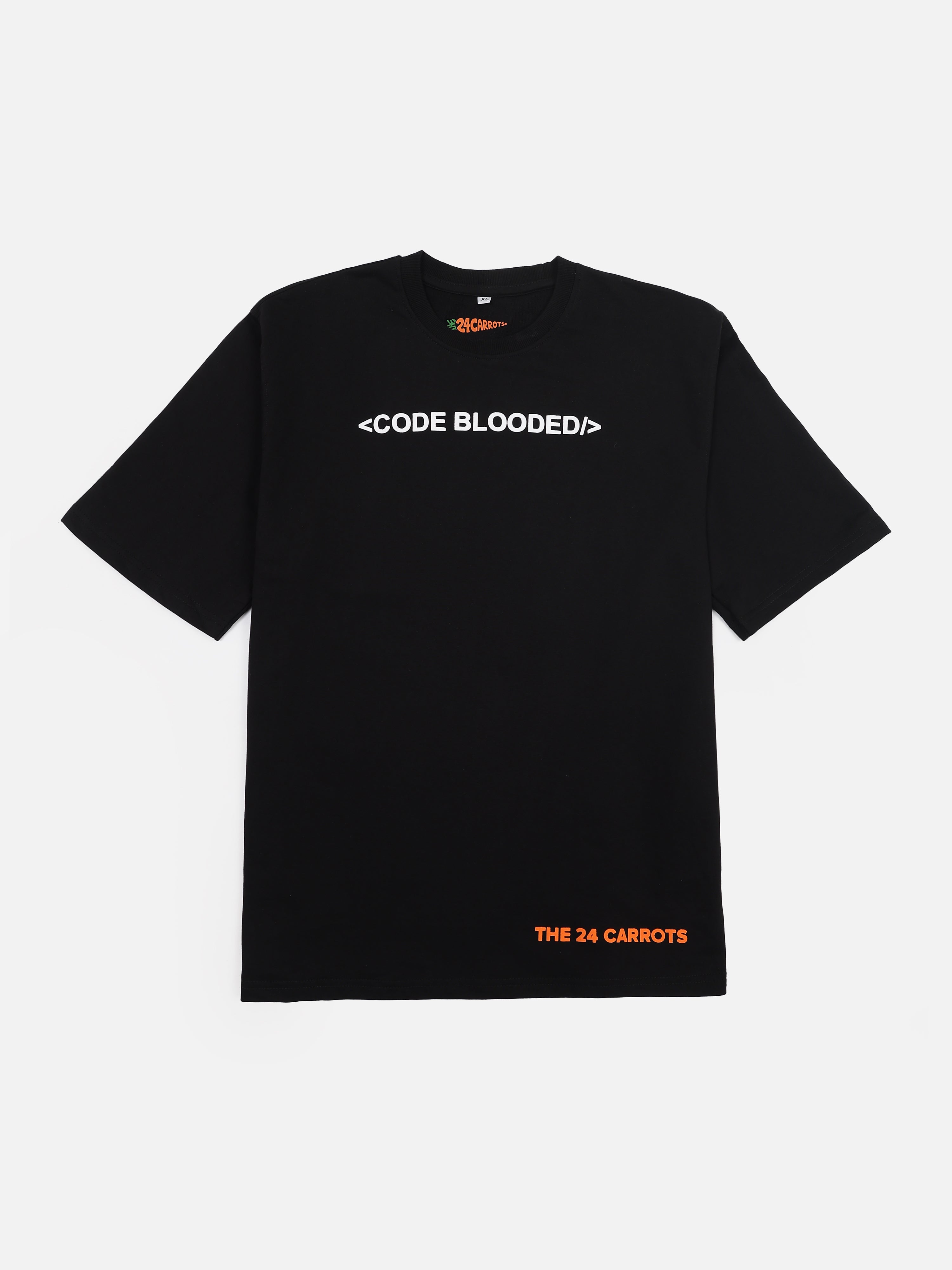 Black Code Blooded oversized t-shirt front view developer streetwear