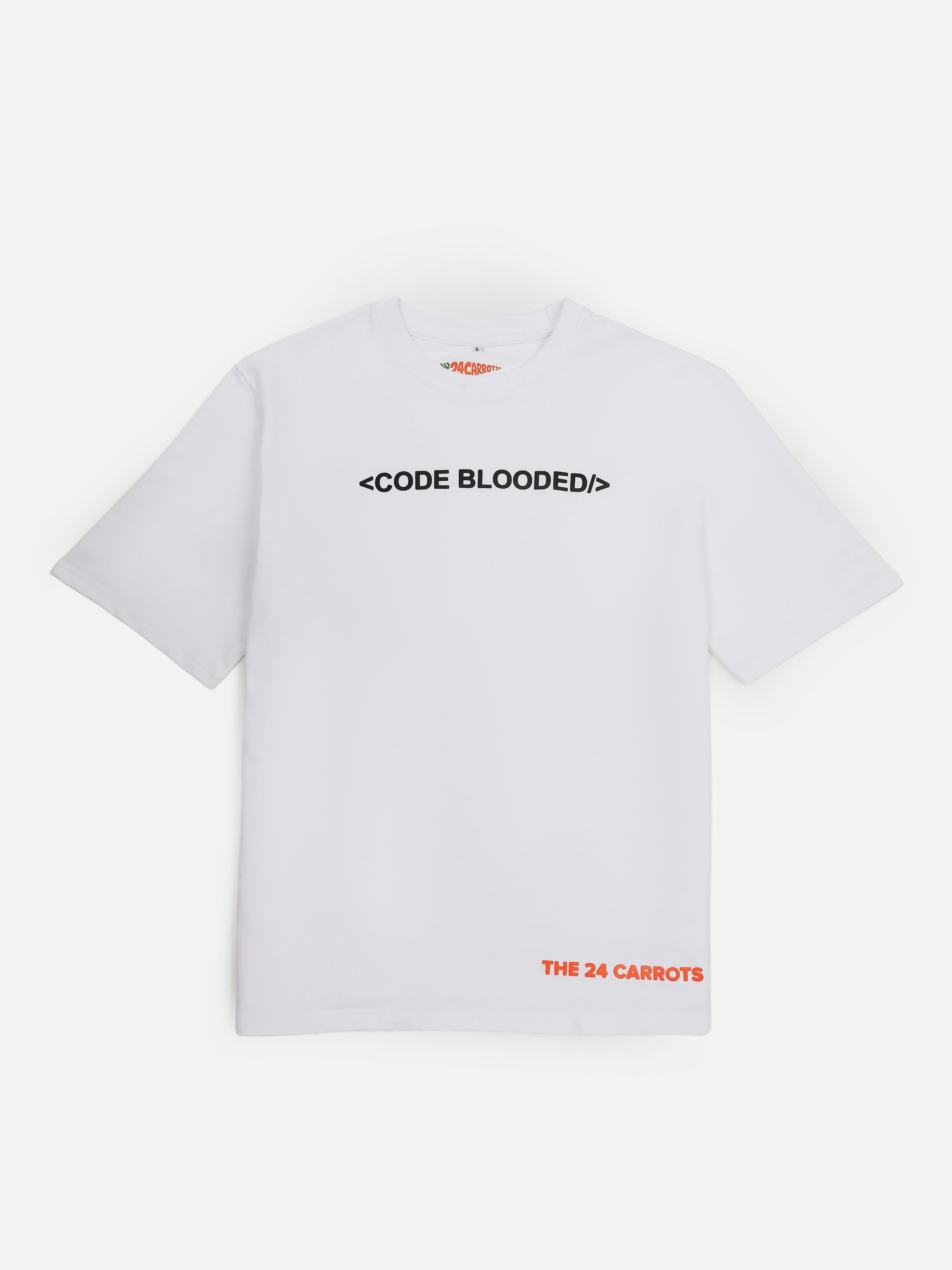 White Code Blooded oversized t-shirt front view developer streetwear