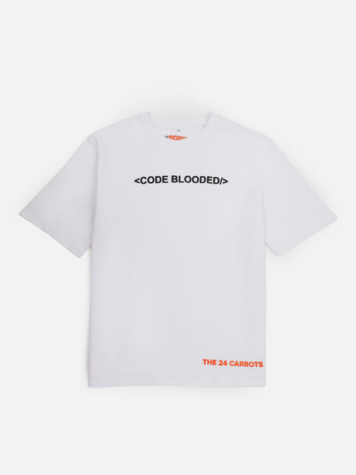 White Code Blooded oversized t-shirt front view developer streetwear
