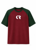 CR7 GOAT oversized maroon and green football t-shirt front view