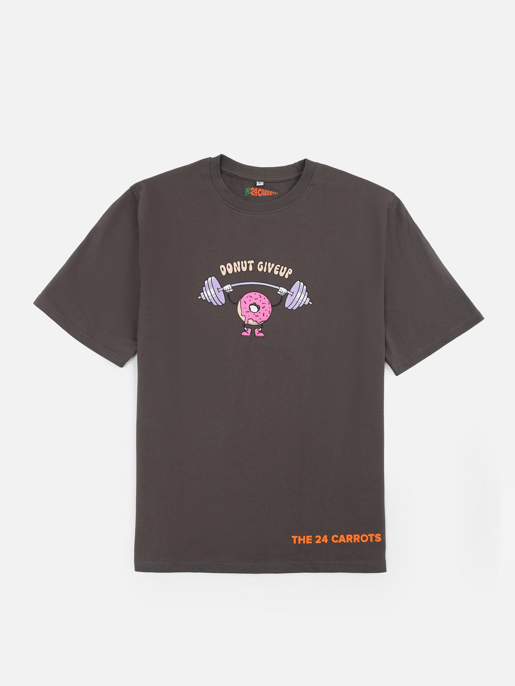 Donut Give Up oversized gym t-shirt front view motivational streetwear