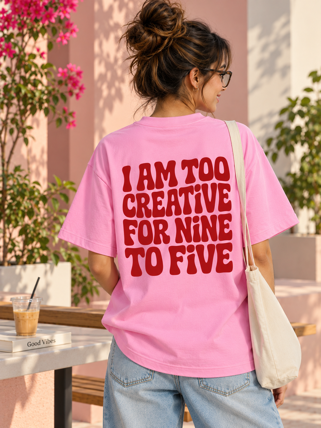 Too Creative For Nine To Five – Unisex Oversized T-Shirt – Baby Pink | The 24 Carrots