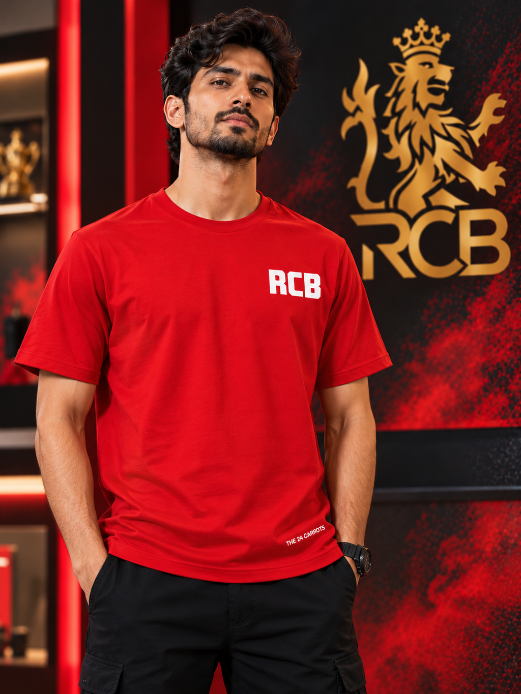 RCB – Unisex Oversized Cricket T-Shirt – Red | The 24 Carrots