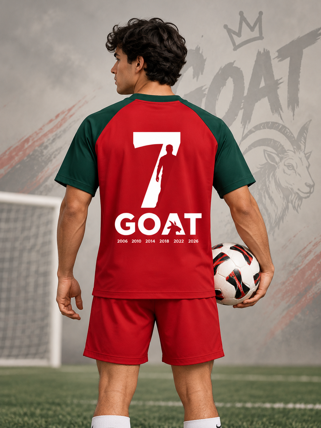 CR7 GOAT – Unisex Oversized Football T-Shirt – Maroon & Green | The 24 Carrots