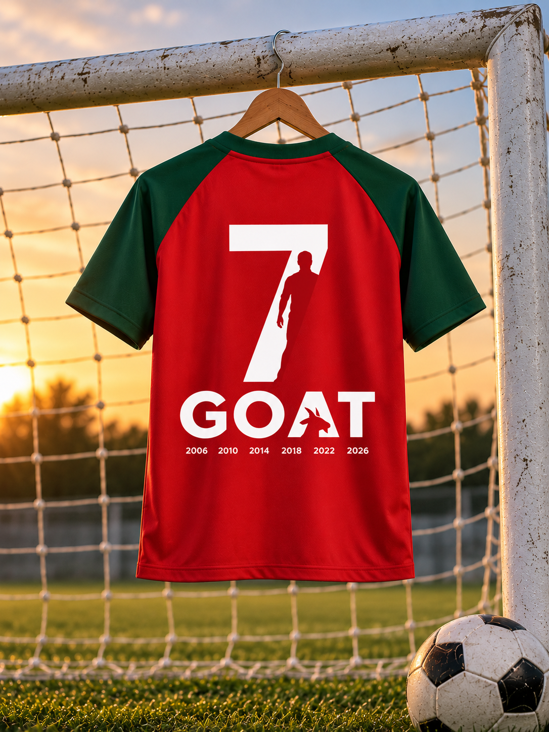 CR7 GOAT – Unisex Oversized Football T-Shirt – Maroon & Green | The 24 Carrots